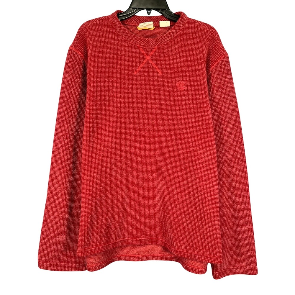 VTG TIMBERLAND Stratham Issue HEATHER RED Ribbed Fleece PULLOVER Sweater Sz L